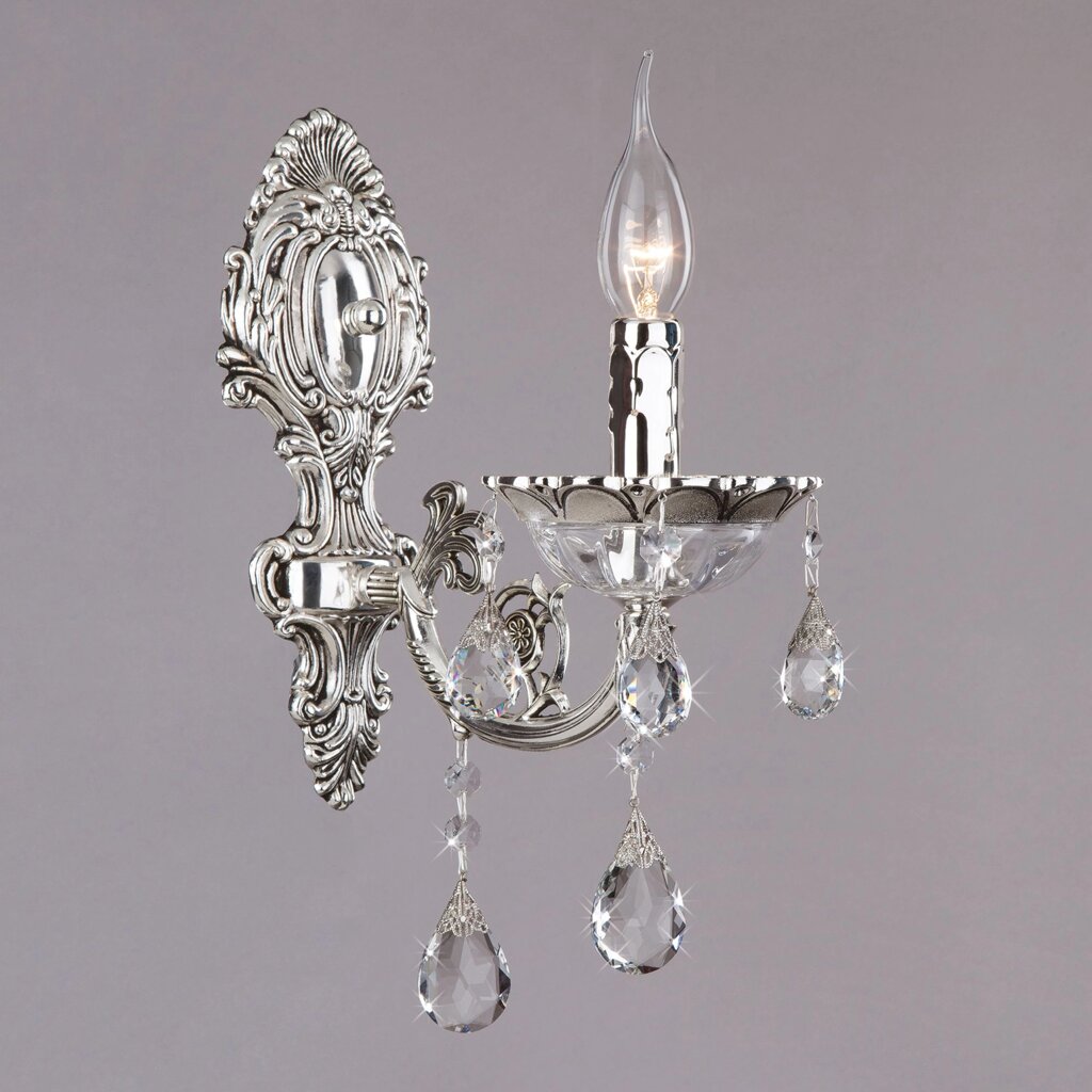 Настенный светильник с хрусталем 230/1 серебряный от компании ФЕРОСВЕТ - фото 1