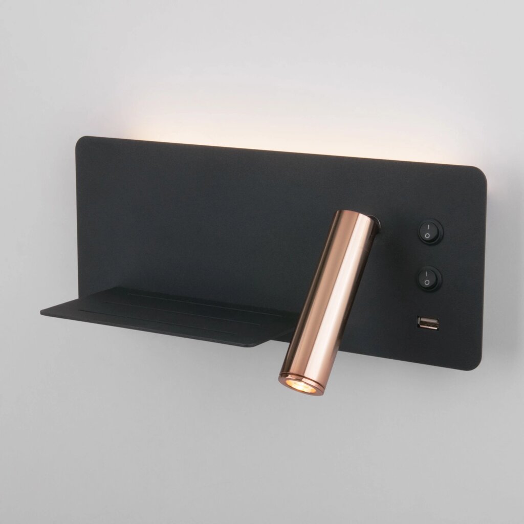 Настенный светодиодный светильник с USB Fant L LED (левый) MRL LED 1113 чёрный/золото от компании ФЕРОСВЕТ - фото 1