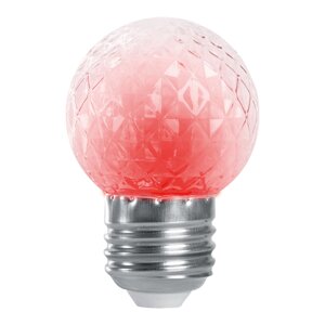 Лампа светодиодная LB-377, G45 (шар), 1W 230V E27 (красный), рассеиватель прозрачный, 270°, 70*45 мм
