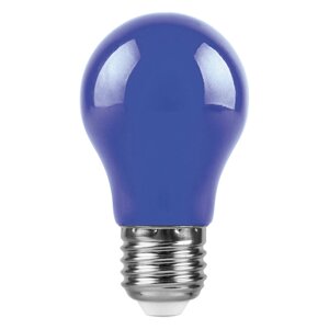 Лампа светодиодная FERON LB-375, A50 (шар), 3W 230V E27, рассеиватель матовый синий, угол рассеивания 220°, 91*50 мм