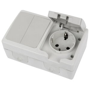Розетка STEKKER PST16-21-54/10-221-54 (блок с выключателем двухклав., однополюсным для двух цепей с общим вводом,