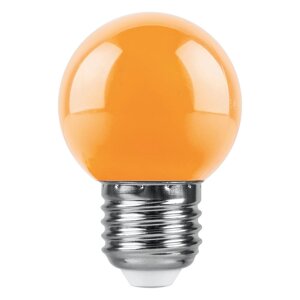 Лампа светодиодная LB-37, G45 (шар), 1W 230V E27 (оранжевый), рассеиватель матовый, 270°, 70*45 мм