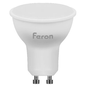 Лампа светодиодная FERON LB-24, MR16 (рефлекторная), 5W 175-265V GU10 2700К (белый теплый), рассеиватель матовый белый,