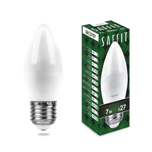 Лампа светодиодная SAFFIT SBC3707, C37 (свеча), 7W 230V E27 4000К (белый), рассеиватель матовый белый, 560Lm, угол