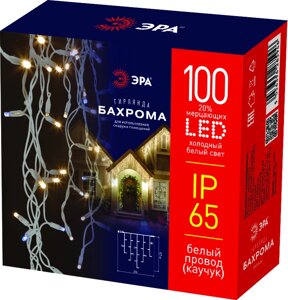 Светодиодная новогодняя гирлянда ЭРА ERAPS-BK1 бахрома 0,7x2 м холодный белый свет 100 LED