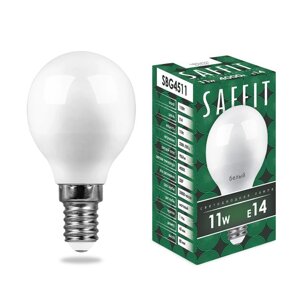 Лампа светодиодная SBG4511, G45 (шар), 11W 230V E14 4000К, рассеиватель матовый, 905Lm, 220°, 80*45 мм