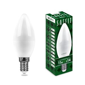 Лампа светодиодная SAFFIT SBC3711, C37 (свеча), 11W 230V E14 4000К (белый), рассеиватель матовый белый, 905Lm, угол