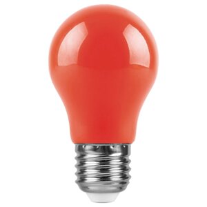 Лампа светодиодная LB-375, A50 (шар), 3W 230V E27 (красный), рассеиватель матовый красный, 220°, 91*50 мм