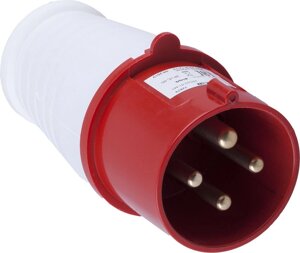 Вилка прямая для силовых кабелей сеч. 2,5-6 мм2, 3PIN+PE, 415В, 32A, красный/белый PPG32-41-441