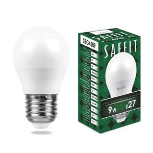 Лампа светодиодная SBG4509, G45 шар 9W 230V E27 4000К (белый), рассеиватель матовый белый, 810Lm, 220°, 81*45мм