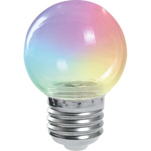 Лампа светодиодная FERON LB-37, G45 (шар), 1W 230V E27 (RGB), рассеиватель прозрачный угол рассеивания 270°, 70*45мм