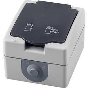 Розетка 1-местная с крышкой с/з, 250В, 16А, IP54, серия Велена, серый/графит PST16-11-54