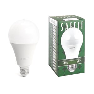 Лампа светодиодная SAFFIT SBA8040, A80 (шар), 40W 230V E27 6400К (дневной), рассеиватель матовый белый, 3600Lm, угол