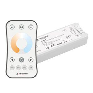 INTELLIGENT ARLIGHT Диммер SMART-SET-PWM-102-72-MIX-SUF White (12-24V, 2x5A, ПДУ RING 10кн, 2.4G) (IARL, IP20 Пластик, в Москве от компании ФЕРОСВЕТ  ( FEROSVET)