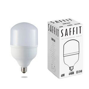 Лампа светодиодная SAFFIT SBHP1060 колба промышленная 60W 175-265V E27-E40 6400К 5600Lm, 220°, 190*120мм