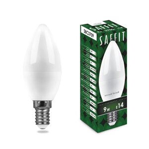 Лампа светодиодная SAFFIT SBC3709, C37 (свеча), 9W 230V E14 2700К (белый теплый), рассеиватель матовый белый, 810Lm,