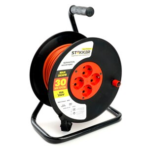 Удлинители STEKKER STD03-20-30, серия Standart, цвет черный, длина 30 м, количество розеток 4, биметалл, сечение кабеля