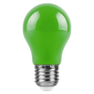 Лампа светодиодная LB-375, A50 (шар), 3W 230V E27 (зеленый), рассеиватель матовый зеленый, 220°, 91*50 мм