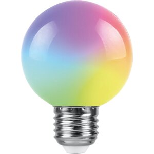 Лампа светодиодная LB-371, G60 (шар), 3W 230V E27 (RGB), рассеиватель матовый, 220°, 84*60 мм