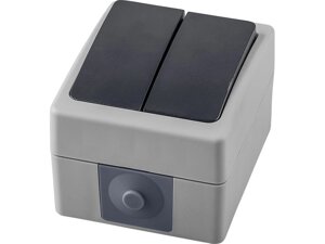 Выключатель 2-клавишный, 250В,10А, IP54, серия Велена, серый/графит PSW10-121-54