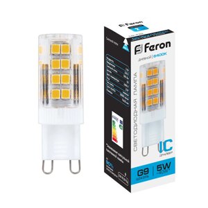 Лампа светодиодная FERON LB-432, JCD9 (капсульная), 5W 175-265V G9 6400К (дневной), рассеиватель прозрачный 500Lm, угол
