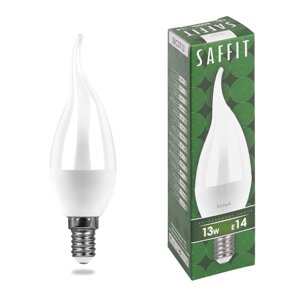 Лампа светодиодная SAFFIT SBC3713, C37T (свеча на ветру), 22W 230V E14 4000К (белый), рассеиватель матовый белый,