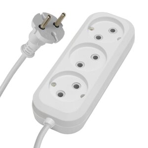 Удлинители STEKKER HM01-30-05, серия Home, цвет белый, длина 5 м, количество розеток 3, сталь, сечение кабеля 0.75 мм2,