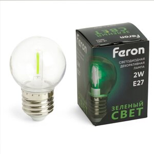 Лампа светодиодная FERON LB-383, G45 (шар), 2W 230V E27 (зеленый), рассеиватель прозрачный угол рассеивания 270°,
