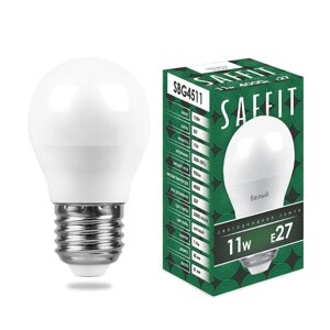Лампа светодиодная SBG4511, G45 (шар), 11W 230V E27 4000К, рассеиватель матовый, 905Lm, 220°, 81*45 мм