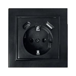 Розетка STEKKER PST16-9016-03 (расстояние между монтажн. отвер-ми: 66*66мм) на 1+USB+Type C гнездо, с заземлением.
