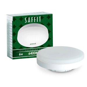 Лампа светодиодная SAFFIT SBGX5306, GX53 (таблетка), 6W 230V GX53 6400К (дневной), рассеиватель матовый белый, 510Lm,