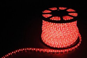 Дюралайт (световая нить) со светодиодами LED-R2W, 2-х жильный, 230V, 36LED/m, 1,44W/m, IP65, (красный), бобина 100м*13мм