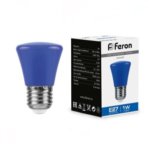 Лампа светодиодная LB-372, C45 (колокольчик), 1W 230V E27 (синий), рассеиватель матовый синий, 220°, 70*45 мм