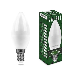 Лампа светодиодная SAFFIT SBC3707, C37 (свеча), 7W 230V E14 2700К (белый теплый), рассеиватель матовый белый, 560Lm,