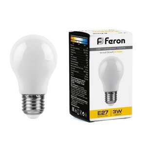 Лампа светодиодная FERON LB-375, A50 (шар), 3W 230V E27 2700К (белый теплый), рассеиватель матовый белый, 240Lm, угол