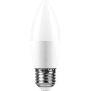 Лампа светодиодная FERON LB-970, C37 (свеча), 13W 230V E27 4000К, рассеиватель матовый белый, 1105Lm, 220°, 121*37 мм