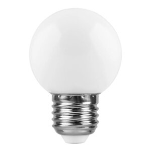 Лампа светодиодная LB-37, G45 (шар), 1W 230V E27 2700К, рассеиватель матовый белый, 80Lm, 270°, 70*45 мм