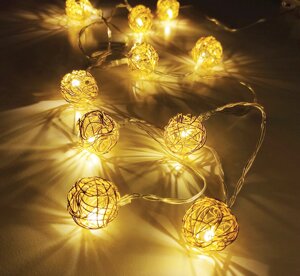 Гирлянда линейная от батареек FERON CL594, 10LED, (теплый белый), статичная (постоянного свечения), 1.8м прозрачный