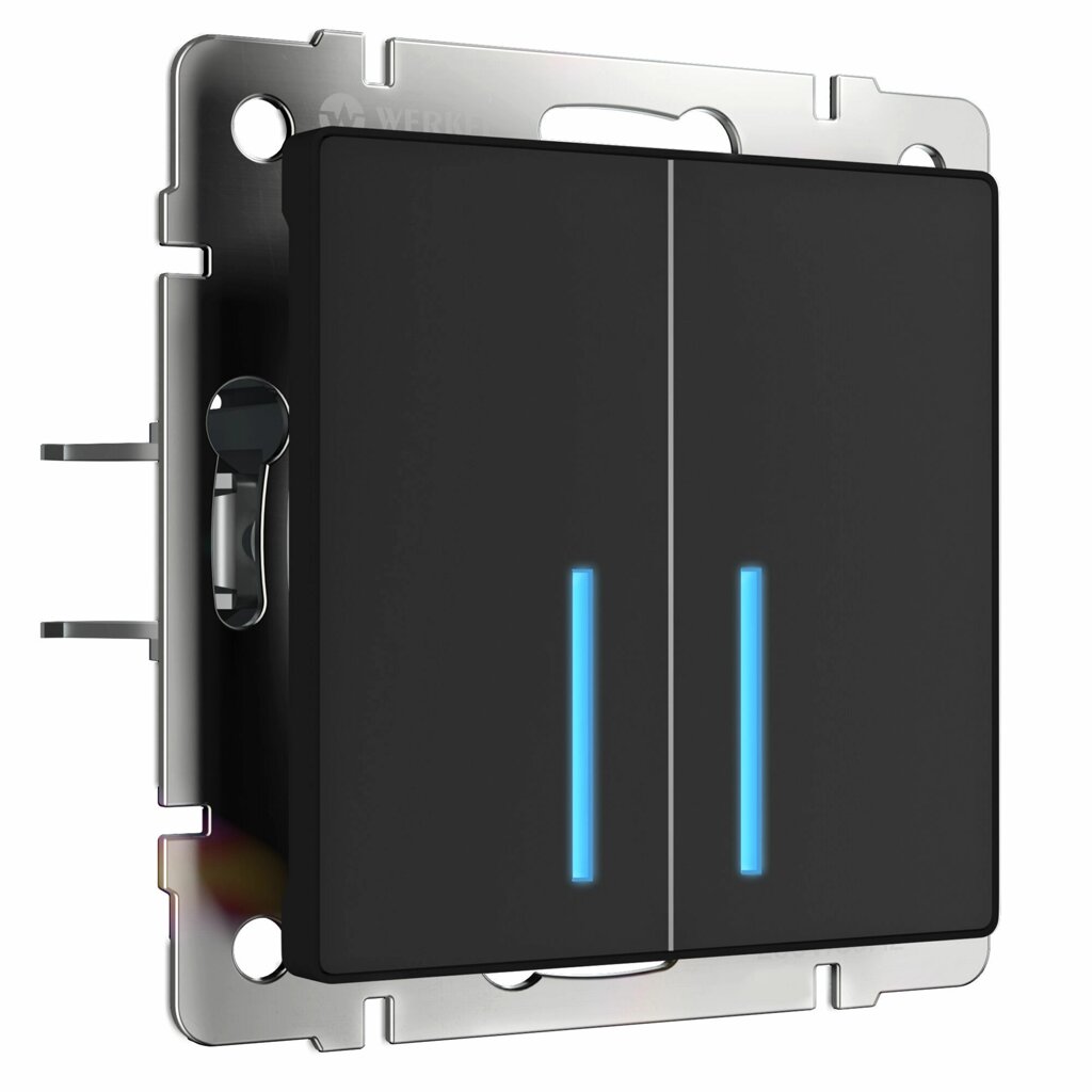 Сенсорный выключатель двухклавишный с подсветкой 1000 Вт (черный матовый) W4520008 от компании ФЕРОСВЕТ - фото 1