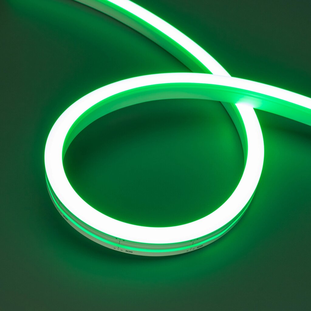 Светодиодная лента герметичная MOONLIGHT-SIDE-A140-12x17mm 24V Green (8 W/m, IP67, 5m, wire x2) (Arlight, Боковой вывод от компании ФЕРОСВЕТ - фото 1