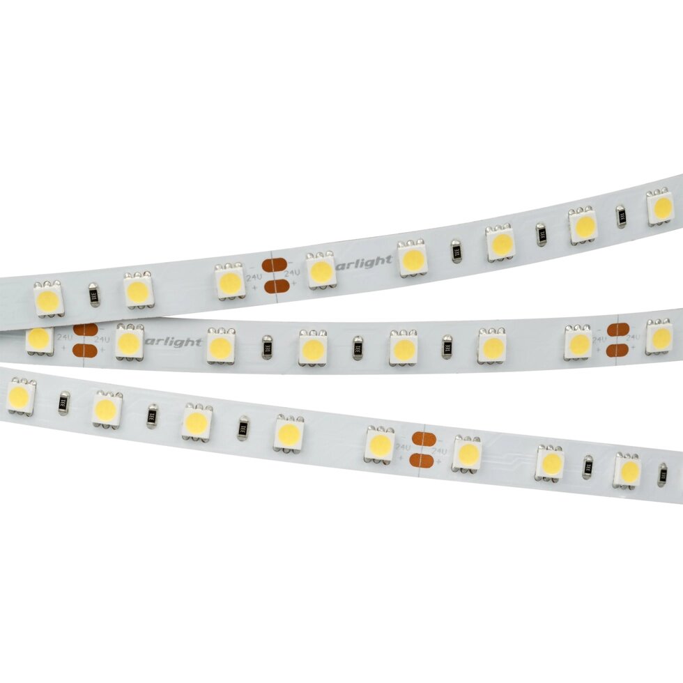 Светодиодная лента RTW 2-5000NC 24V White6000 2x (5060, 300 LED, LUX) (Arlight, 14.4 Вт/м, IP65) от компании ФЕРОСВЕТ - фото 1