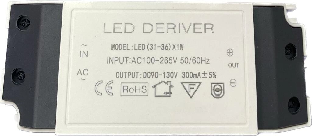Светодиодный драйвер LD211 (220V, 36W, 90-130V, 300mA) DELCI от компании ФЕРОСВЕТ - фото 1