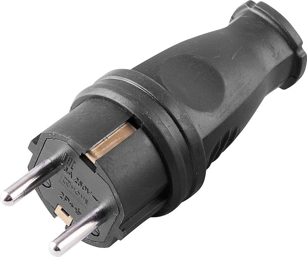 Вилка прямая STEKKER RPG16-21-441, с заземлением. Для проводов сечением 1мм2. Материал изделия каучук; цвет черный; от компании ФЕРОСВЕТ  ( FEROSVET) - фото 1
