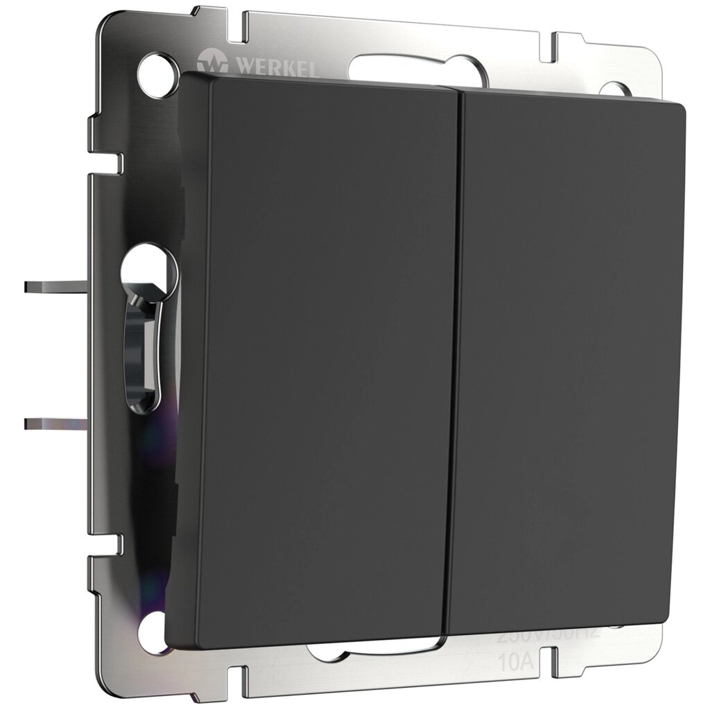 Выключатель двухклавишный с самовозвратом (черный матовый) W1122408 от компании ФЕРОСВЕТ - фото 1