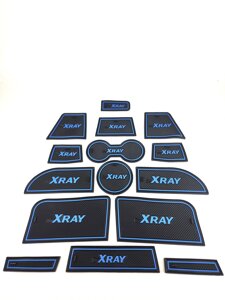 Антискользящие силиконовые коврики в ниши автомобиля Lada Xray синие