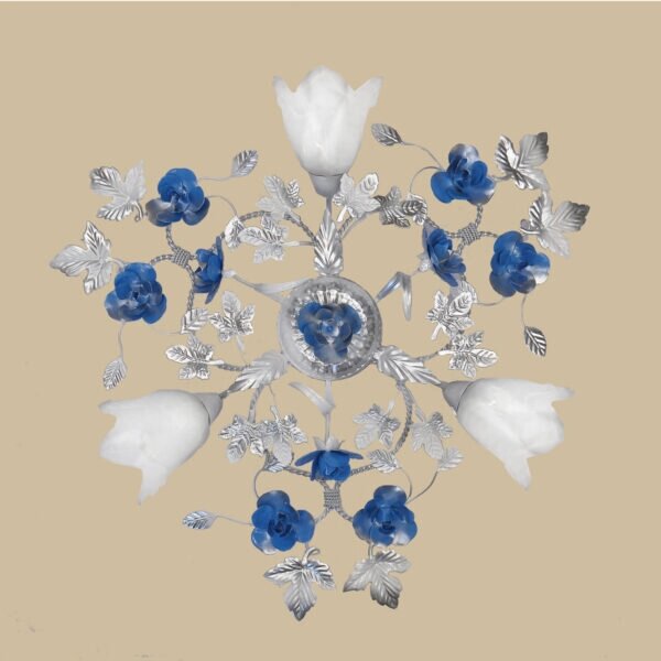 Люстра белая с серебром и с синими розами  04545/3 WL ##от компании## Brisk Light - ##фото## 1