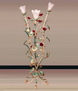 Торшер цвета слоновой кости с патиной и красными розами 2050/3 TIК