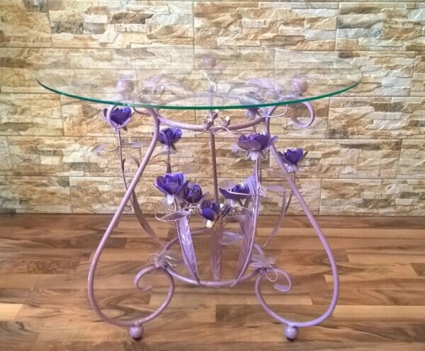 Стеклянный журнальный столик вересковый с cиреневыми розами С 204 PV ##от компании## Brisk Light - ##фото## 1