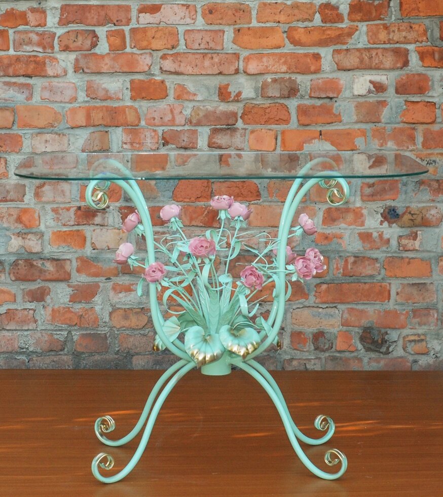 Стол обеденный кованый с розовыми розами С 1506-75 ОR ##от компании## Brisk Light - ##фото## 1