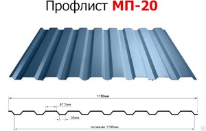 Профнастил МП-20 на кровлю цинк 0,5 мм